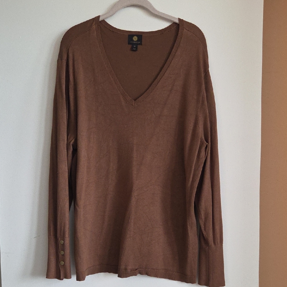JM Collection Brown V-Neck Womens Sweater